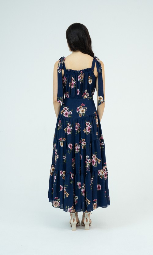 G-Navy Floral Maxi Woven Dress